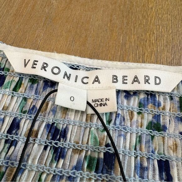 Veronica Beard Darrah Smocked Dress‎ Size 0 Floral Minidress V-Neck Ruffle Hem - Picture 7 of 14